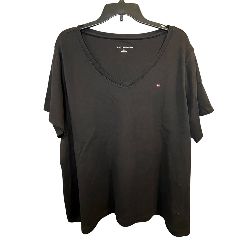Tommy Hilfiger Mens 2X Black V-Neck Short Sleeve Flag Logo T-Shirt W7RH0139 NEW